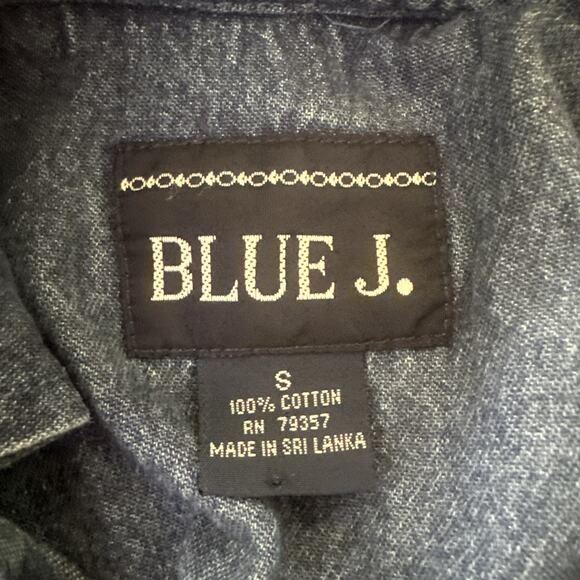 BLUE J Womens Shirt Dress Small Blue Denim Turquoise Snap Shift Retro 90s Boho - Picture 6 of 10